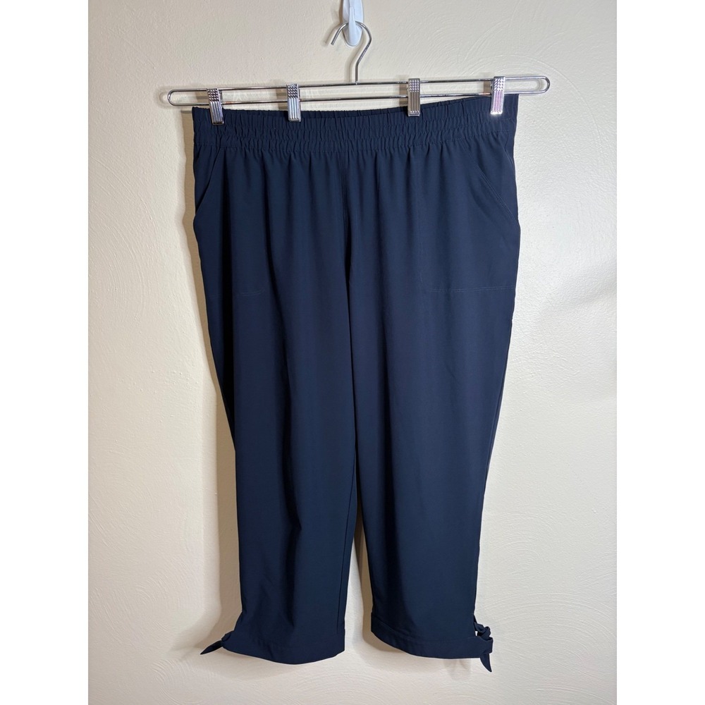 T by Talbots Crop Pants Womens XLP Navy Blue Tie Hem Elastic Waist Capris Active - Picture 2 of 10